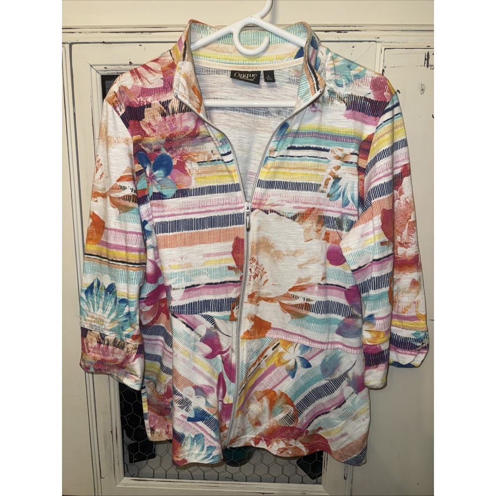 Onque Casual Lightweight Jacket Womens L Floral‎ Zip Front Spring Summer